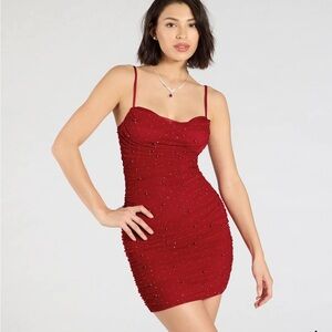 Windsor Red Ruched Bodycon Mini Dress